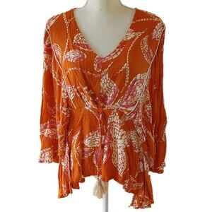 Maurices Funky Boho Top Orange Floral Size 2X Flowy Tropical Tassels Hippie